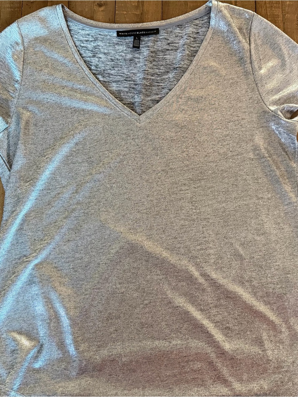 White House Black Market Light Gray V-Neck Short Sleeve Tee